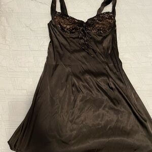 Black Lace-Trim Satin Slip Dress